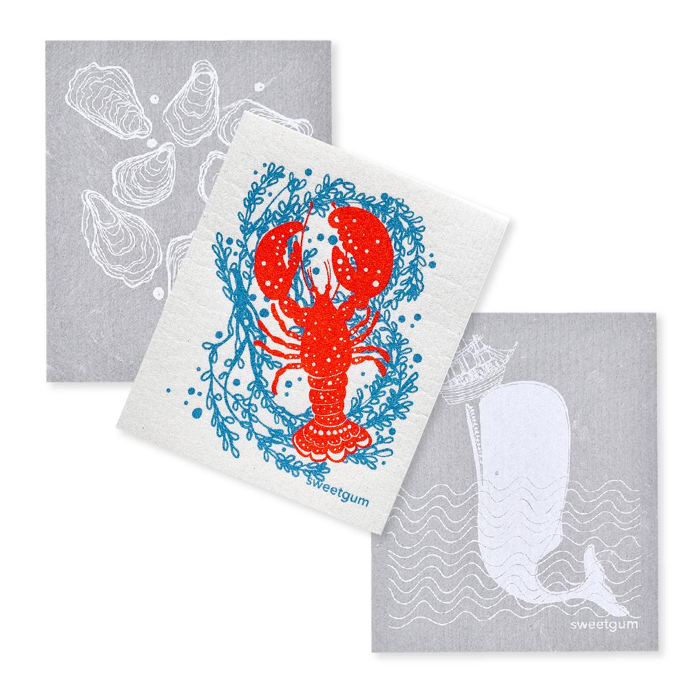 Lobster, Oysters & Whale | Bundle of 3 Swedish Dishcloths
