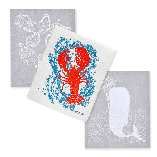 Lobster, Oysters & Whale | Bundle of 3 Swedish Dishcloths