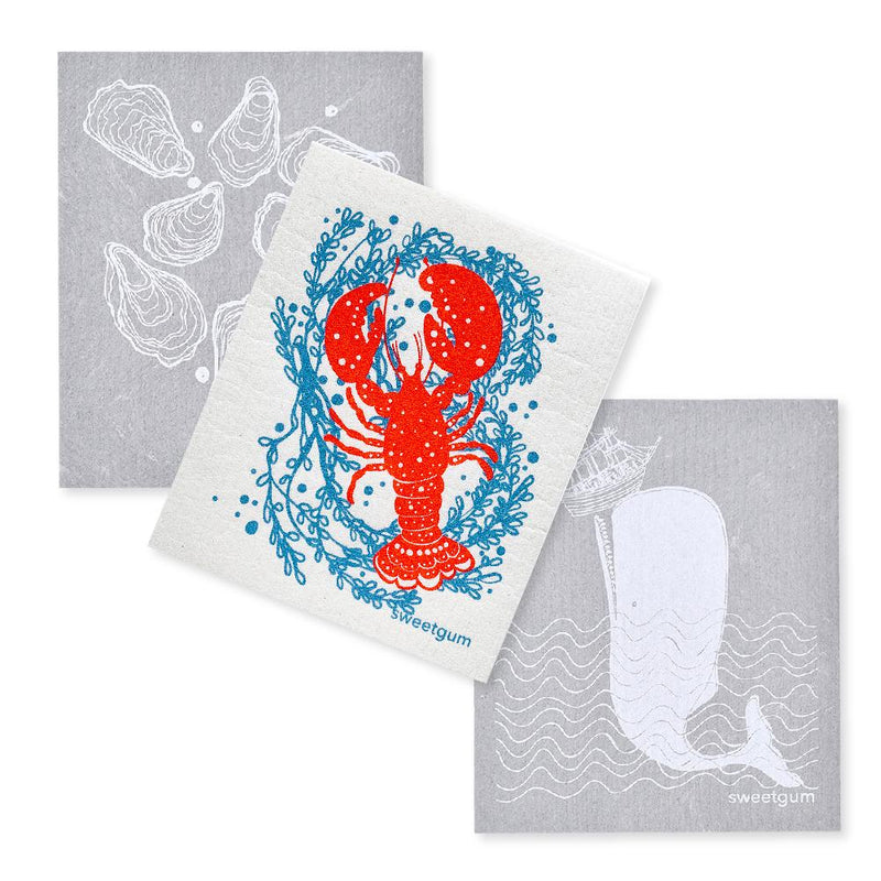 Lobster, Oysters & Whale | Bundle of 3 Swedish Dishcloths-zoom-