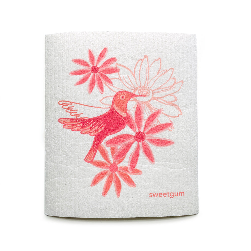 Pink Flowers & Hummingbird | Bundle of 3 Swedish Dishcloths-zoom-2