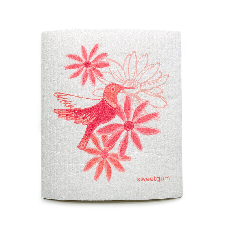 Pink Flowers & Hummingbird | Bundle of 3 Swedish Dishcloths-zoom-