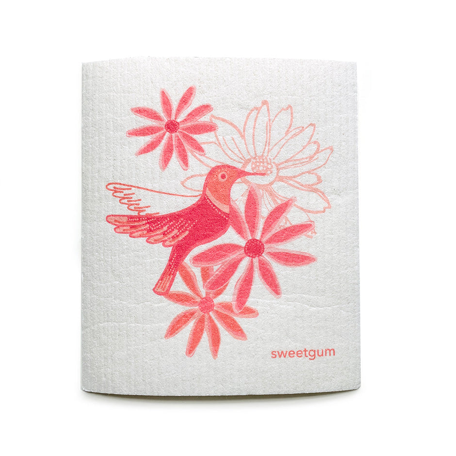 Pink Flowers & Hummingbird | Bundle of 3 Swedish Dishcloths