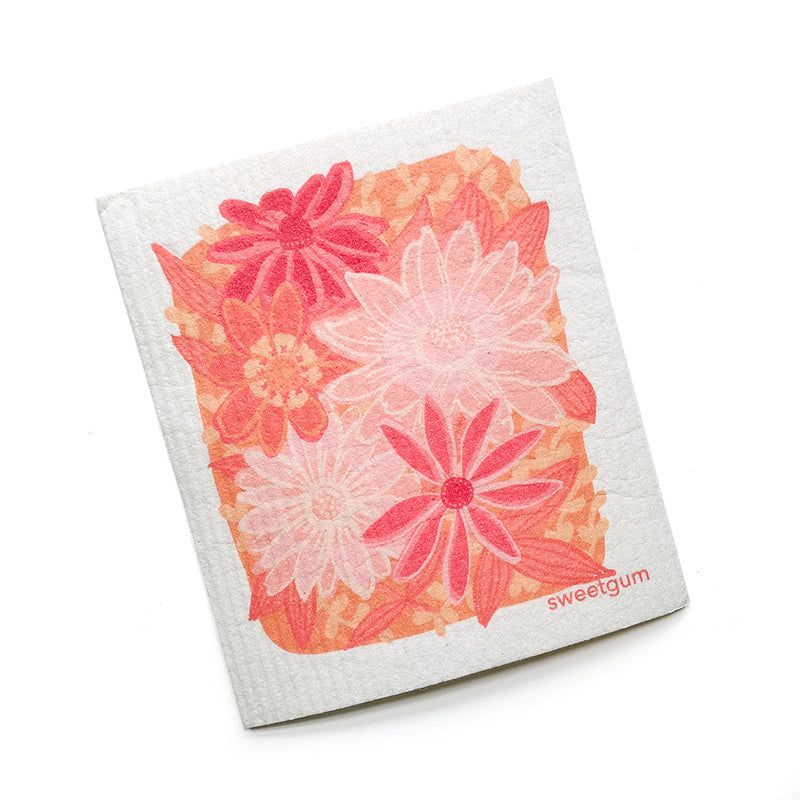 Pink Flowers & Hummingbird | Bundle of 3 Swedish Dishcloths-zoom-