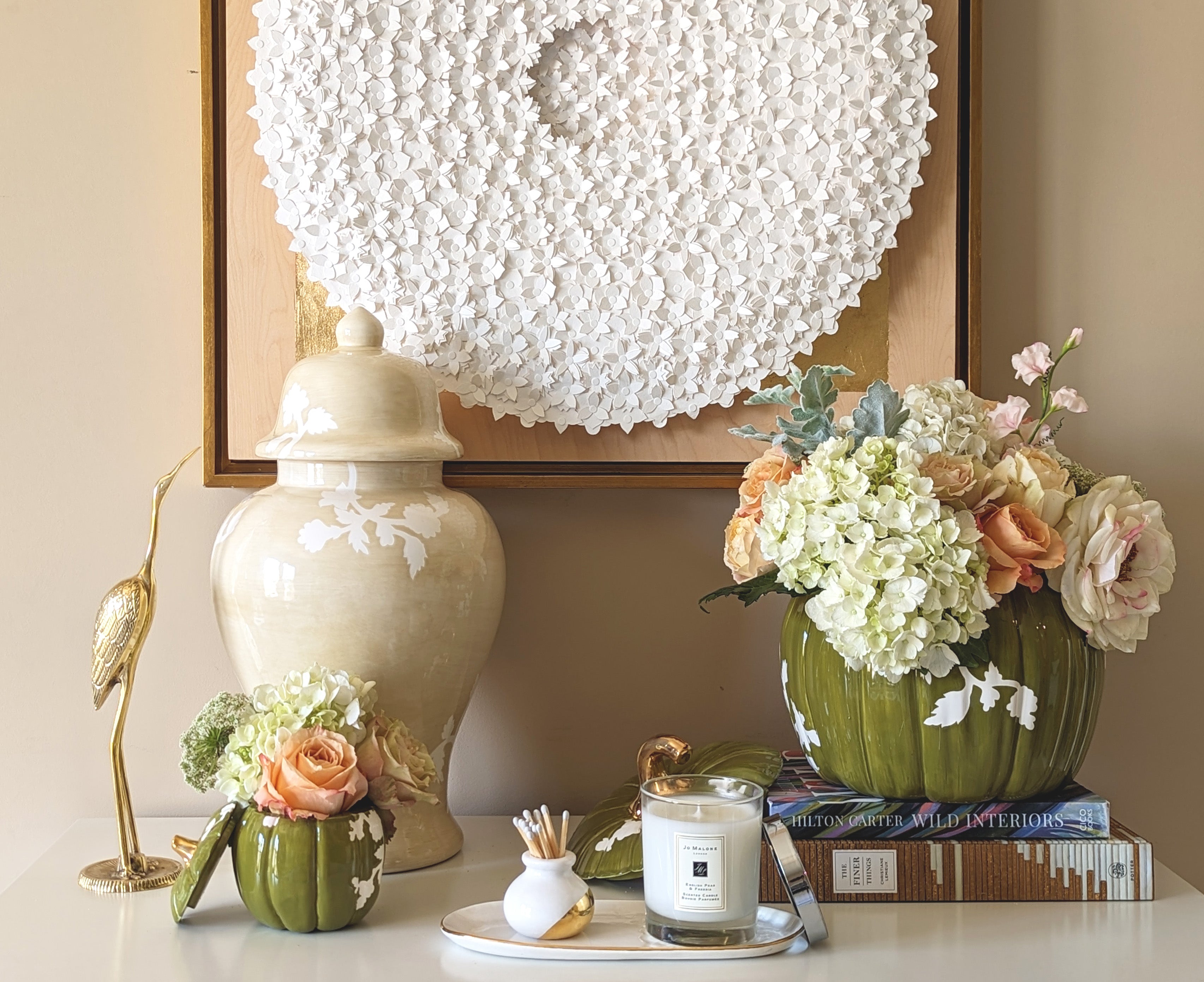 Chinoiserie Pumpkin Jars with 22K Gold Accents in Moss Green-zoom-3