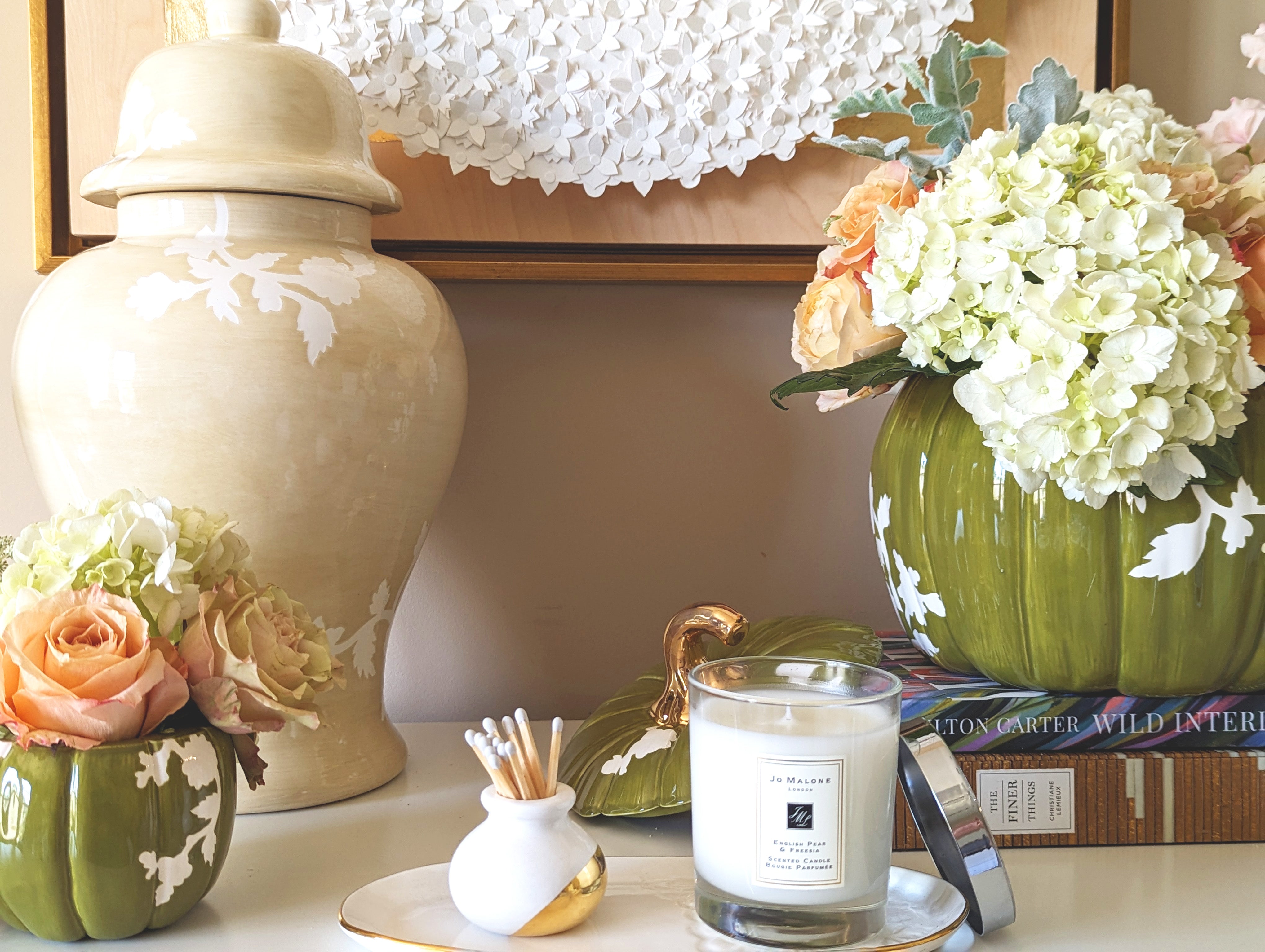 Chinoiserie Pumpkin Jars with 22K Gold Accents in Moss Green-zoom-6