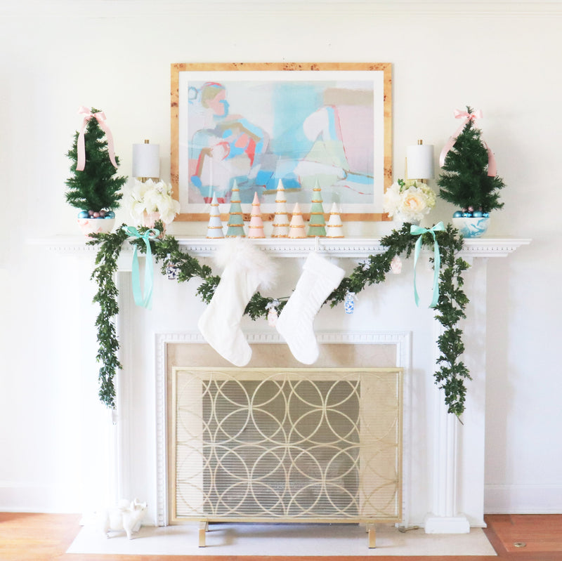 White Tiered Christmas Trees with 22K Gold Brushstroke Accent-zoom-