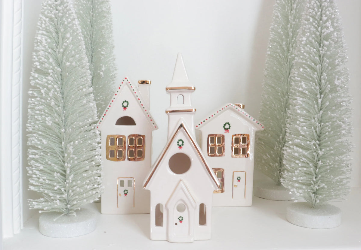 Ivory Christmas Village 3-Piece Set with 22K Gold Accents-2