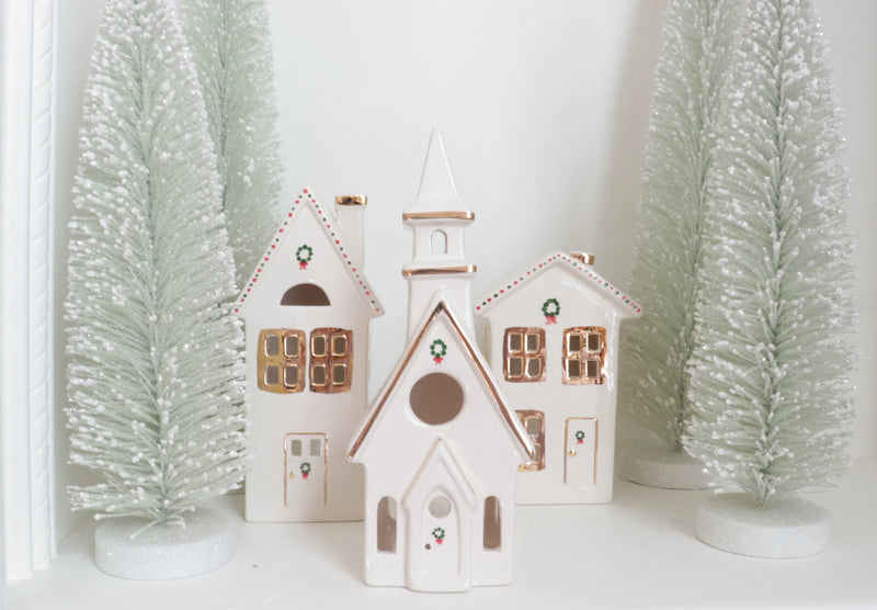 Ivory Christmas Village 3-Piece Set with 22K Gold Accents-zoom-