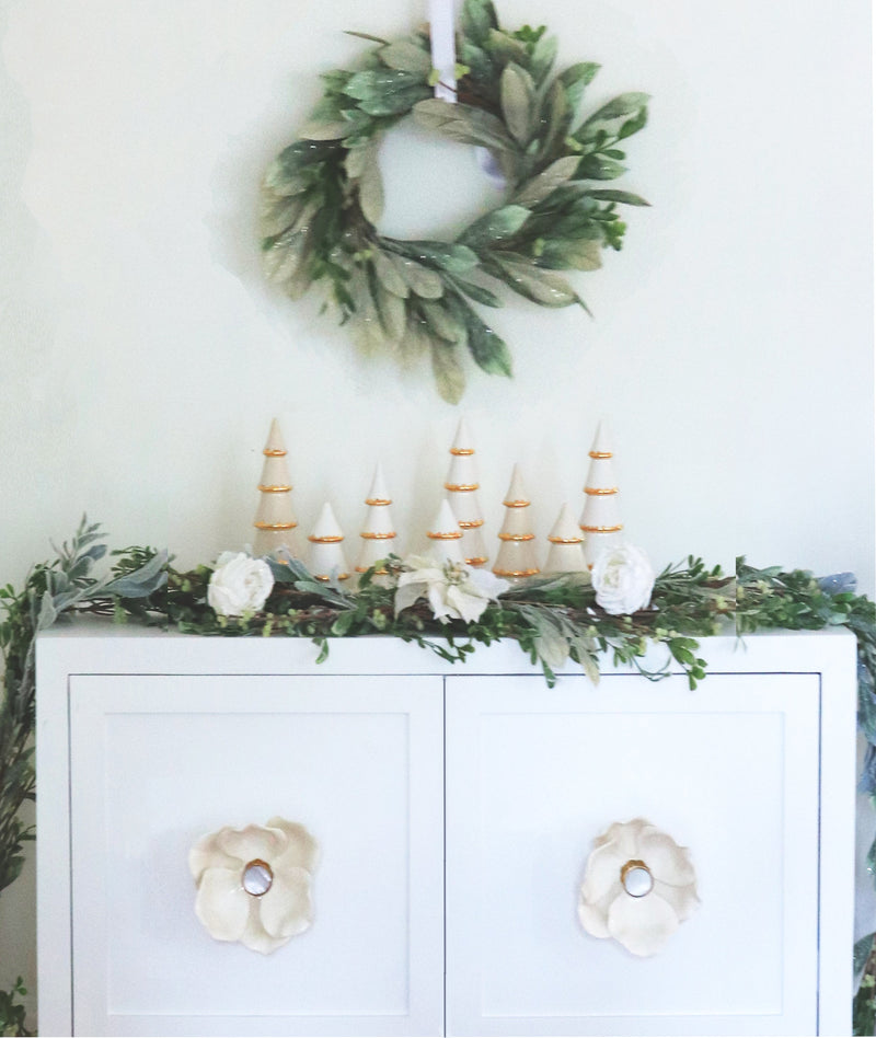 Beige Tiered Christmas Trees with 22K Gold Brushstroke Accent-zoom-