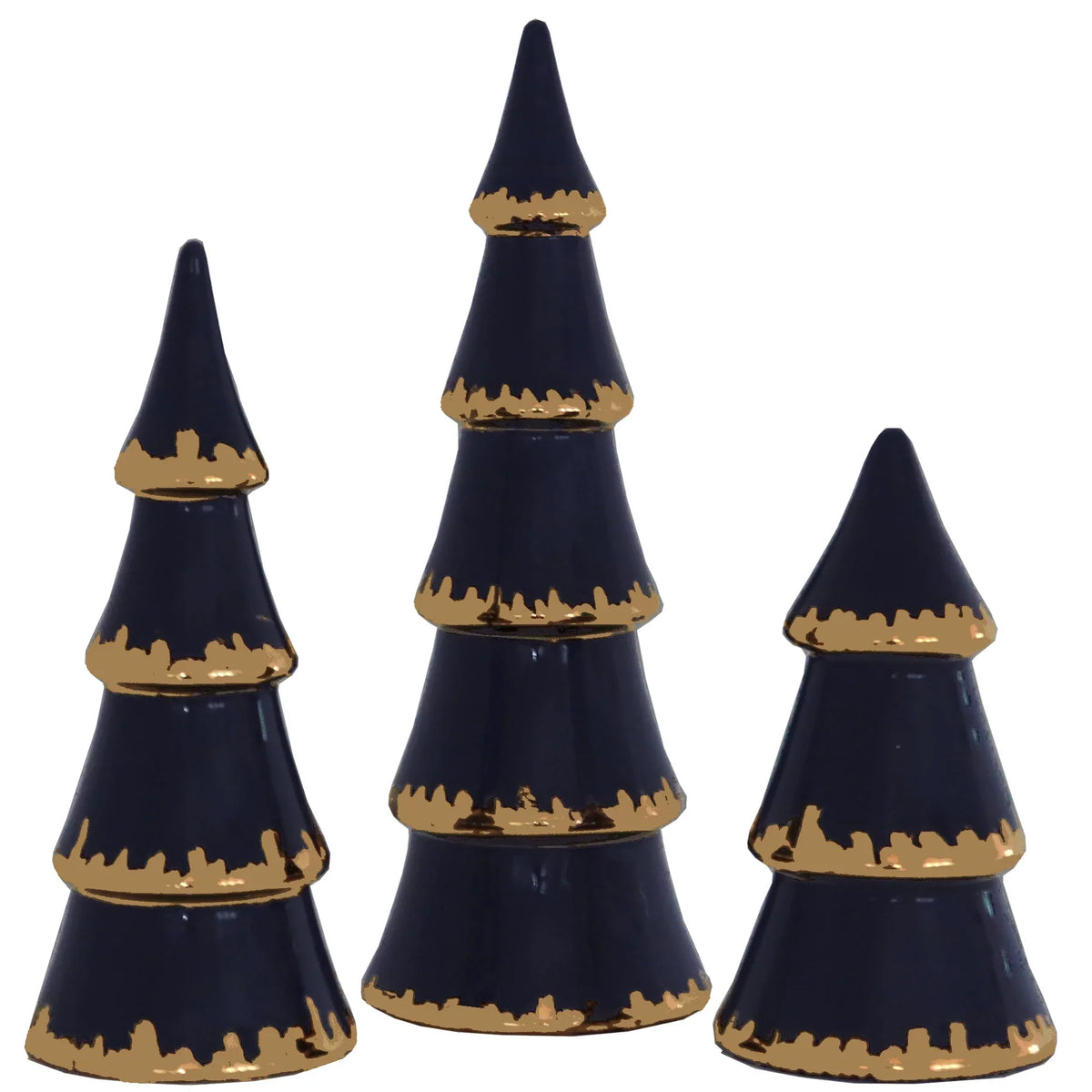 Navy Blue Tiered Christmas Trees with 22K Gold Brushstroke Accent-1