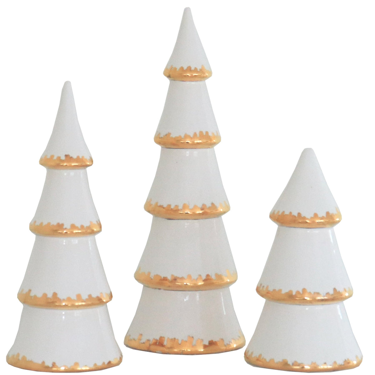 White Tiered Christmas Trees with 22K Gold Brushstroke Accent-zoom-1