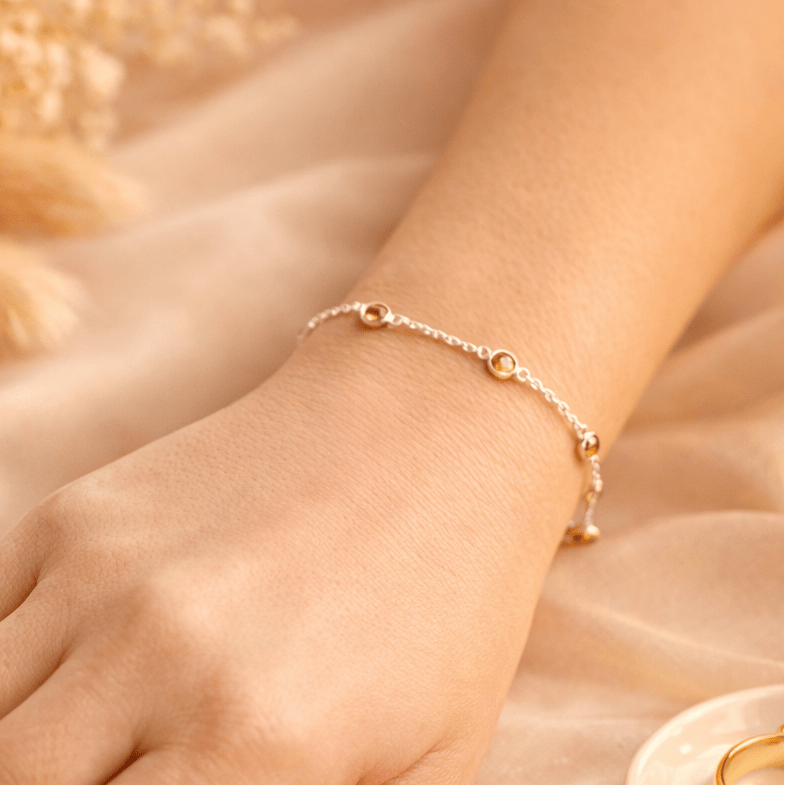 November Birthstone Citrine Bracelet | Sterling Silver & Gold Gemstone Jewelry-zoom-