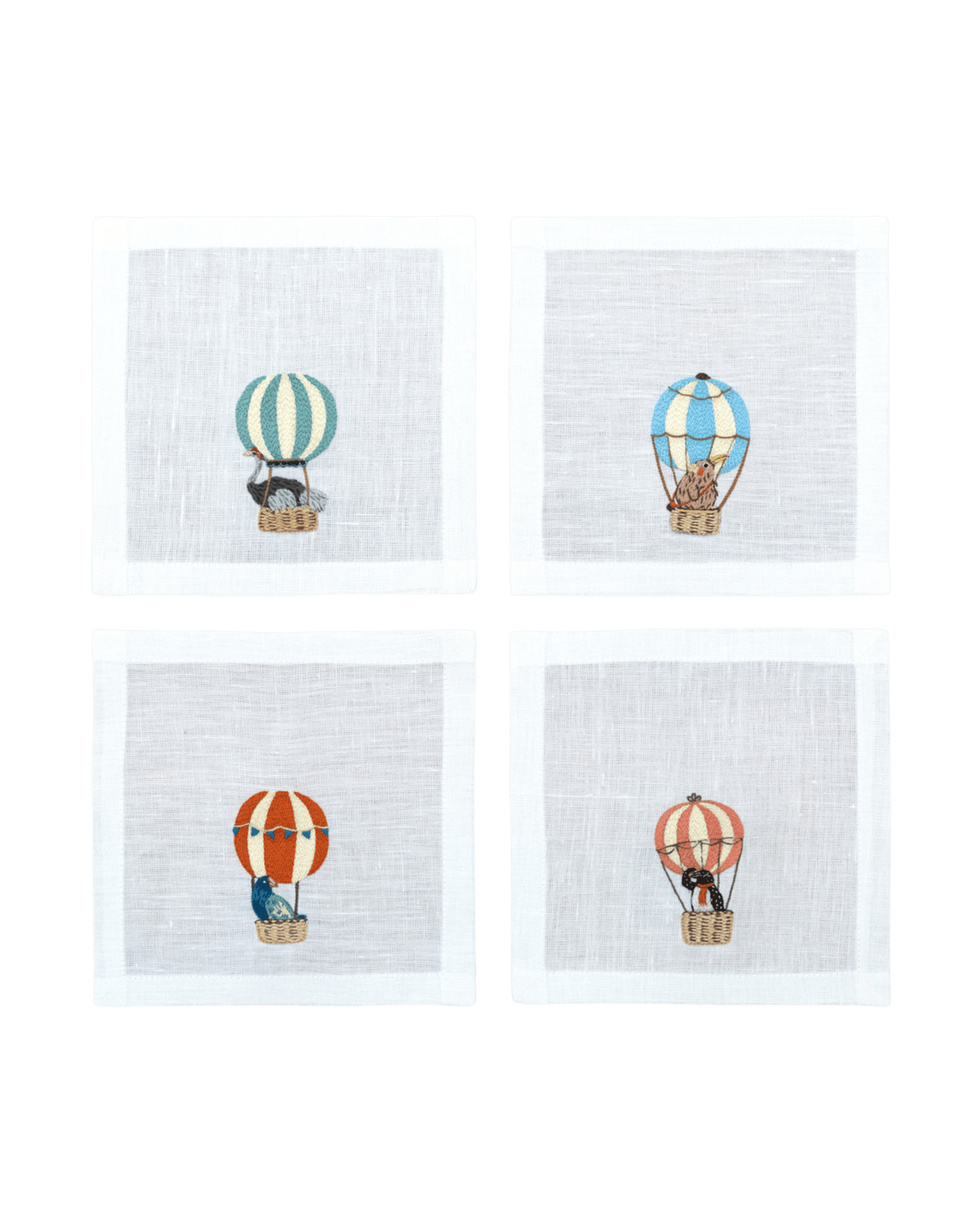 Hand Embroidered Balloon Safari Cocktail Napkins | Set of 4