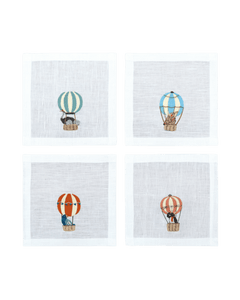 Hand Embroidered Balloon Safari Cocktail Napkins | Set of 4 - Aware House - Neem Crafts -