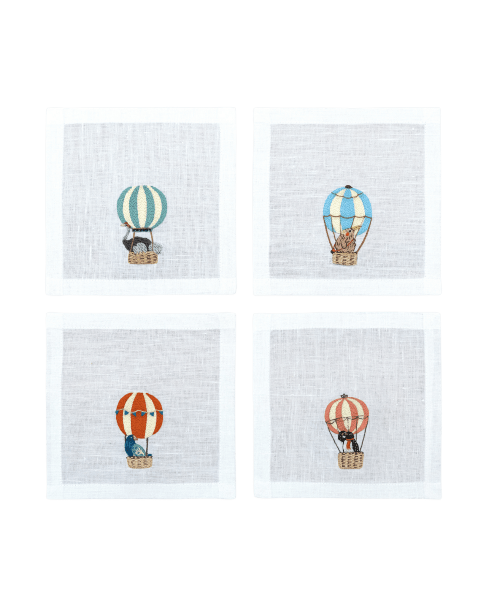 Hand Embroidered Balloon Safari Cocktail Napkins | Set of 4 - Aware House - Neem Crafts -