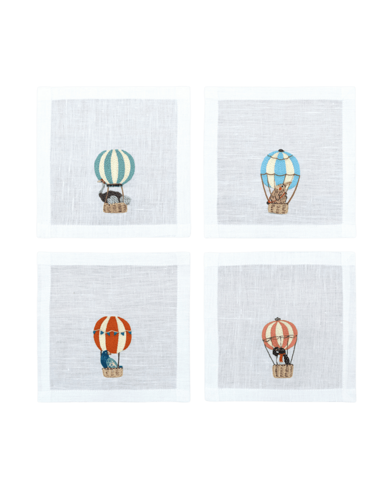 Hand Embroidered Balloon Safari Cocktail Napkins | Set of 4-zoom-