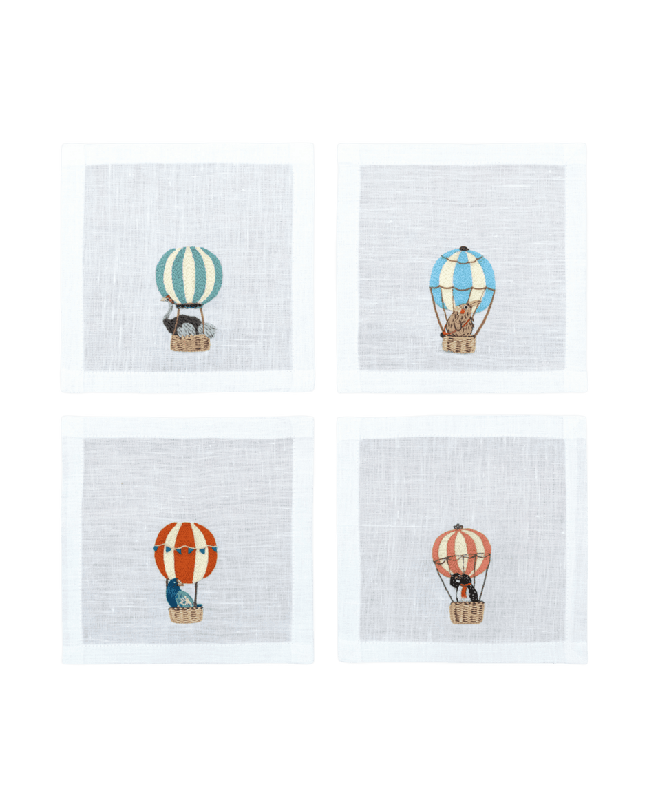 Hand Embroidered Balloon Safari Cocktail Napkins | Set of 4 - Aware House - Neem Crafts -