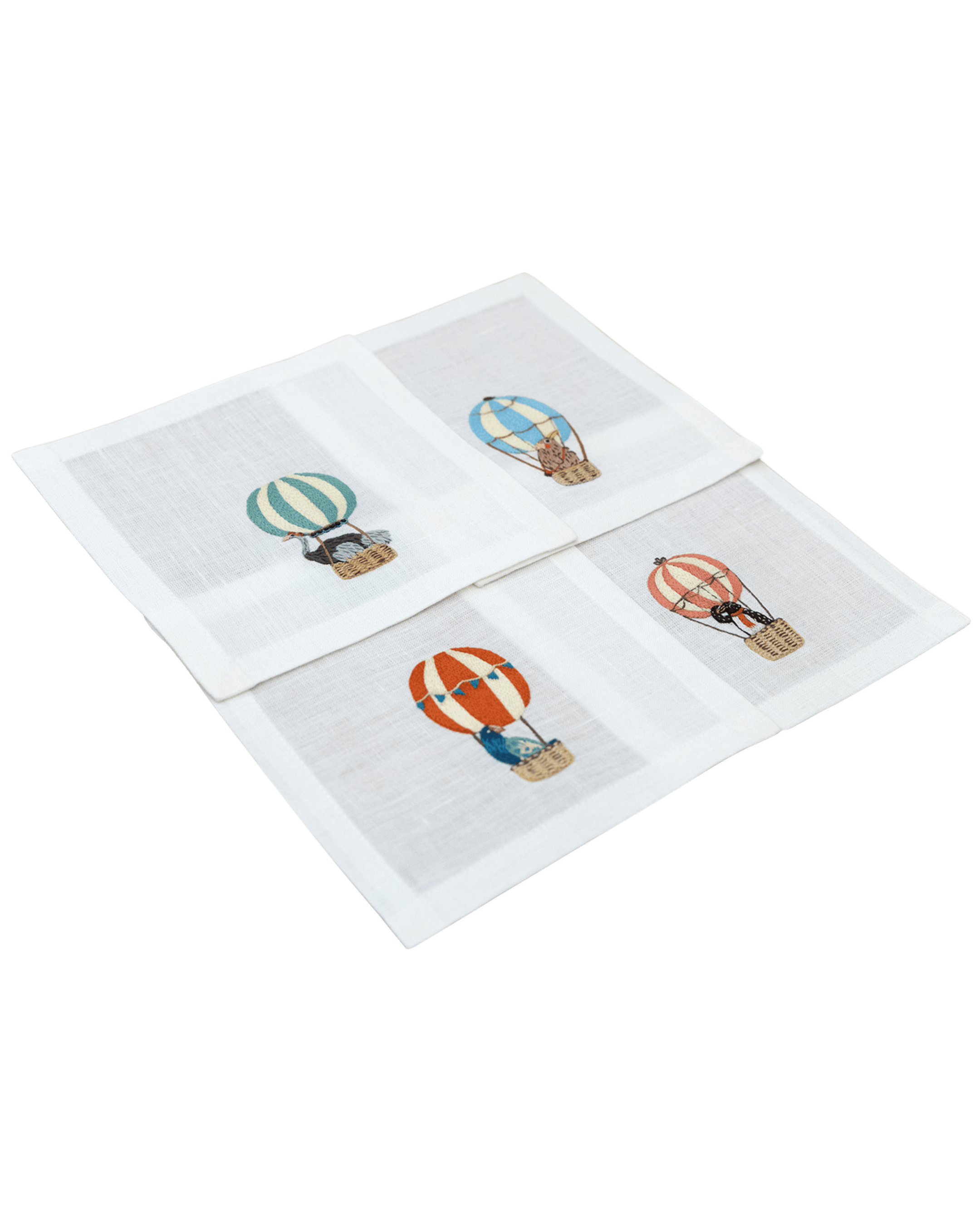 Hand Embroidered Balloon Safari Cocktail Napkins | Set of 4