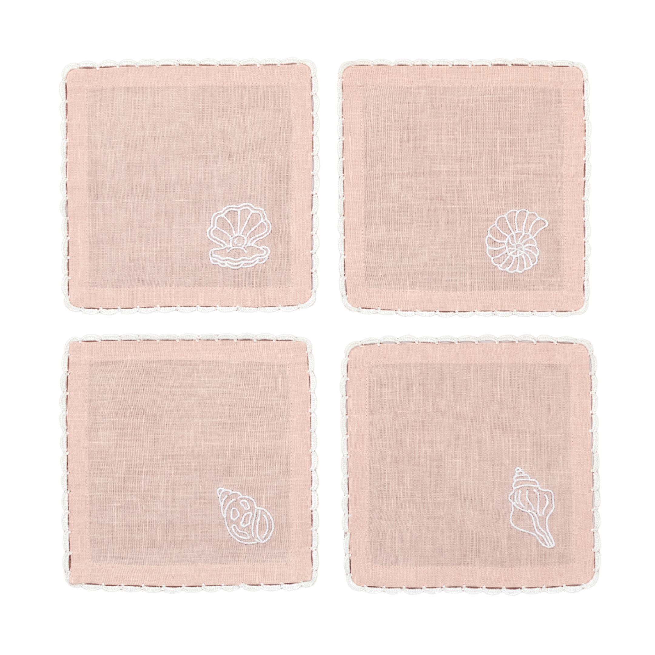 Hand Embroidered Marine Life Cocktail Napkins | Set of 4