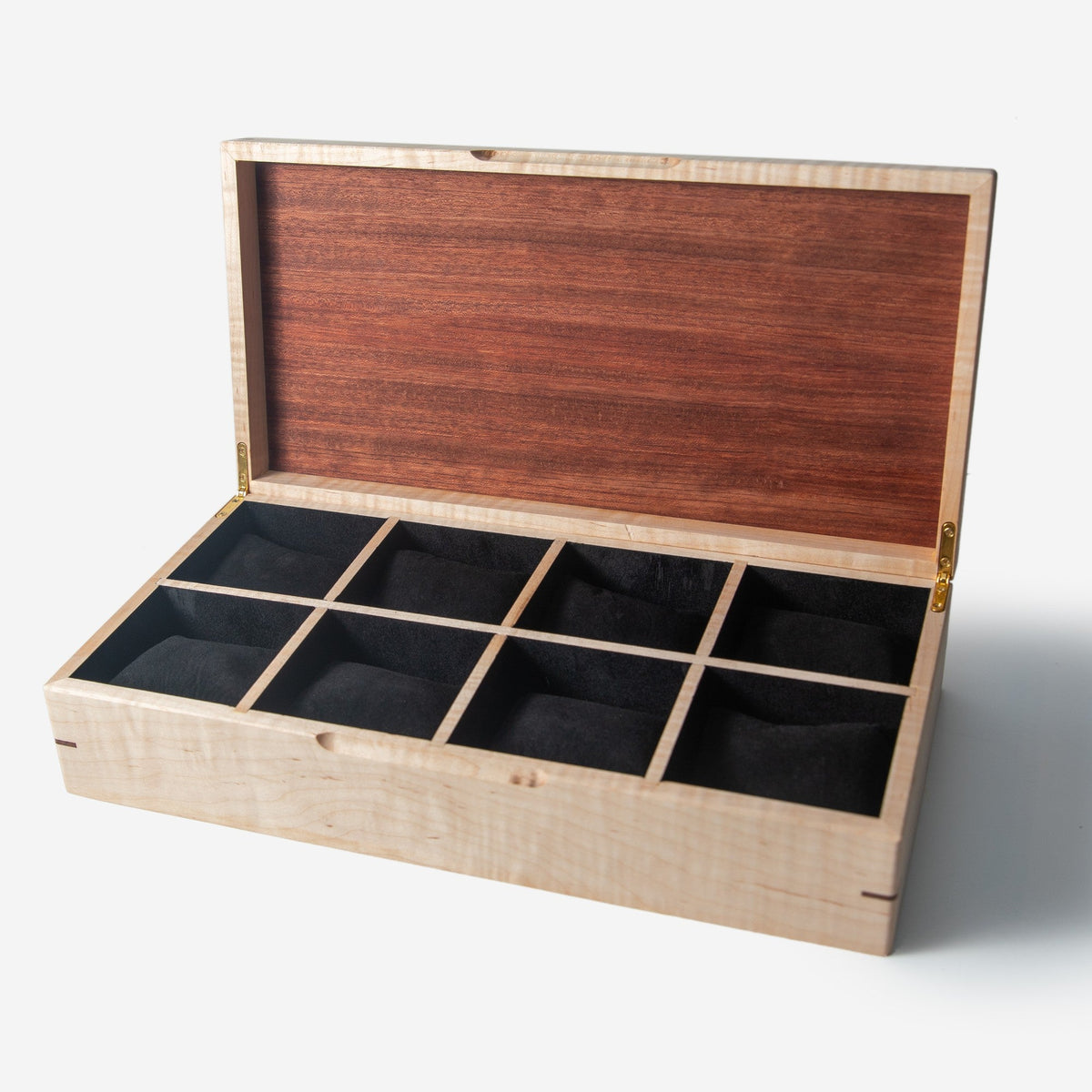 Watch Box |  Curly Maple and Sapele Mahogany | 8 Watch Compartments-19