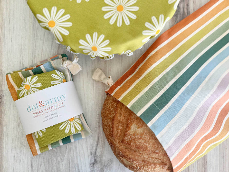 Daisy and Stripe Bread Makers Set | Bread Bag + Cover