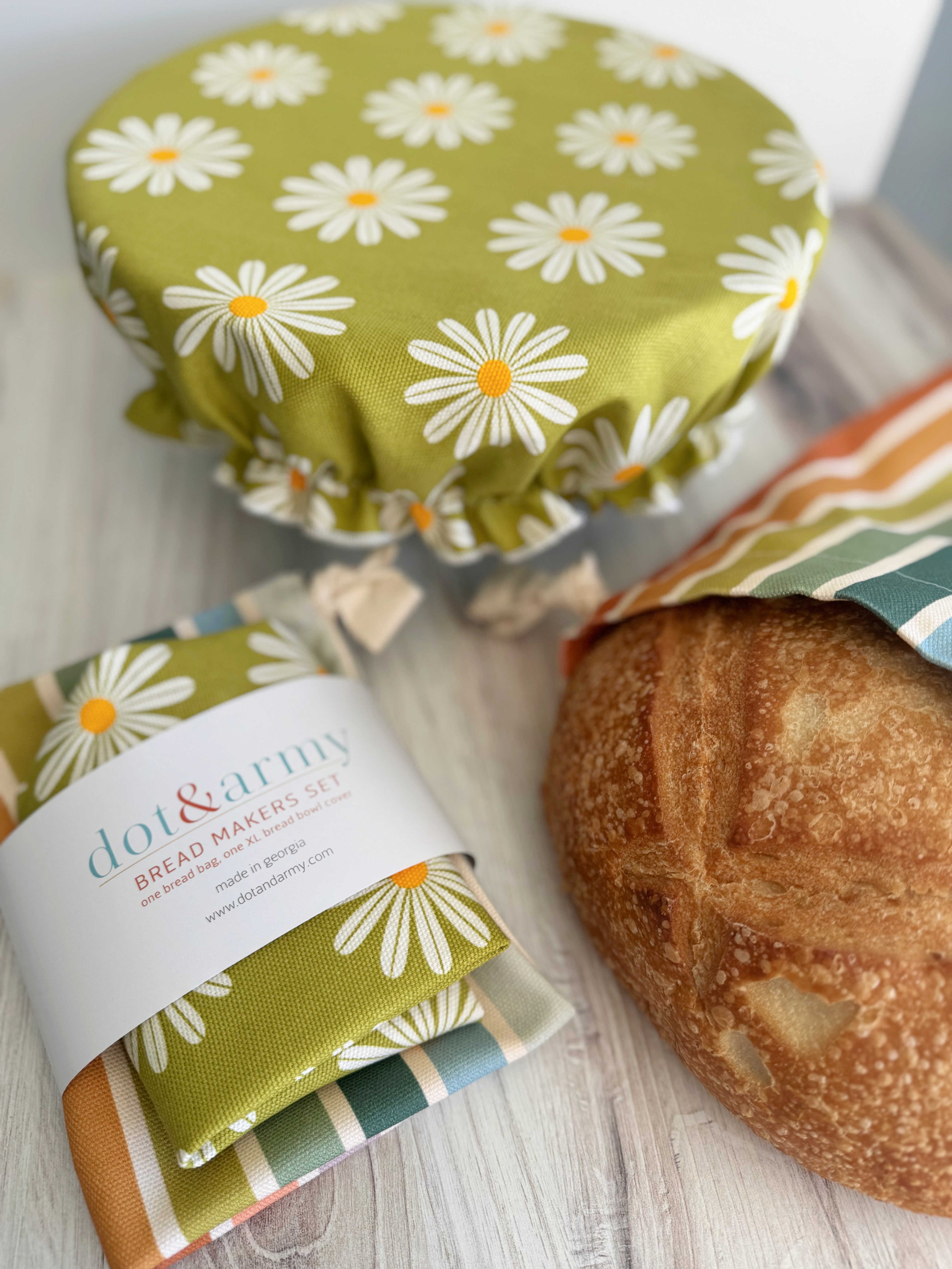Daisy and Stripe Bread Makers Set | Bread Bag + Cover-zoom-2
