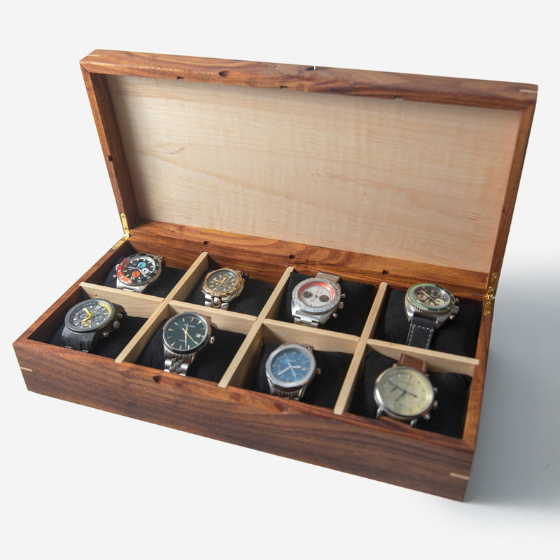 Watch Box |  Desert Mesquite and Curly Maple |  8 Watch Compartments-zoom-