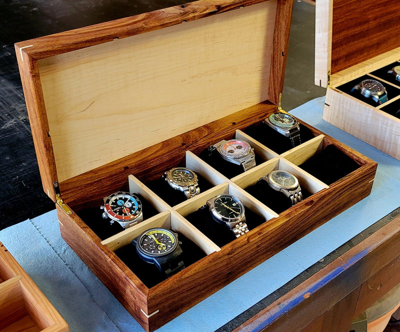 Watch Box |  Desert Mesquite and Curly Maple |  8 Watch Compartments-zoom-