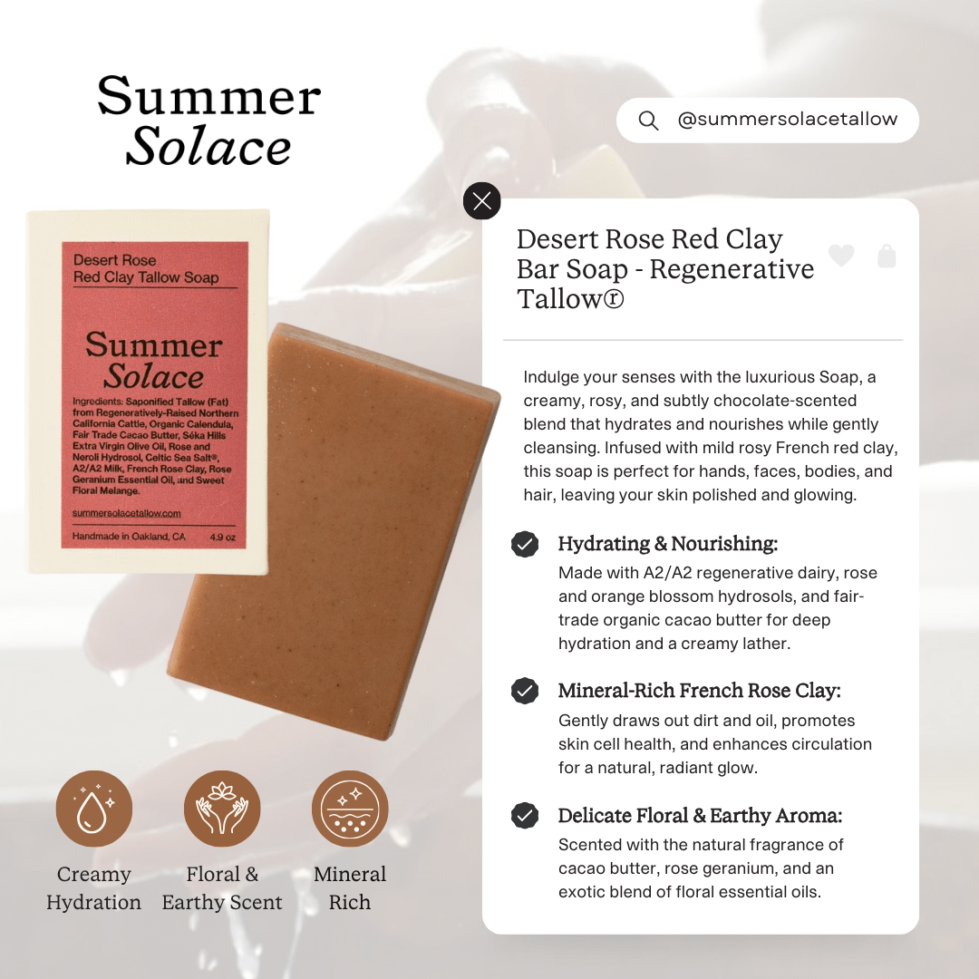 Desert Rose Red Clay Bar Soap | Floral & Cacao Butter Infused-zoom-6