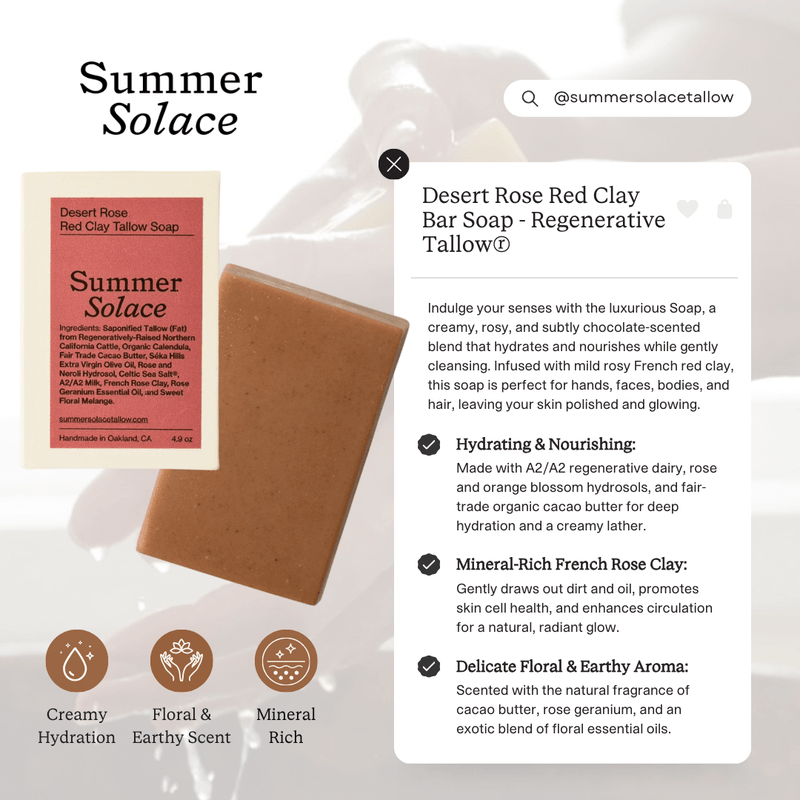 Desert Rose Red Clay Bar Soap | Floral & Cacao Butter Infused-zoom-
