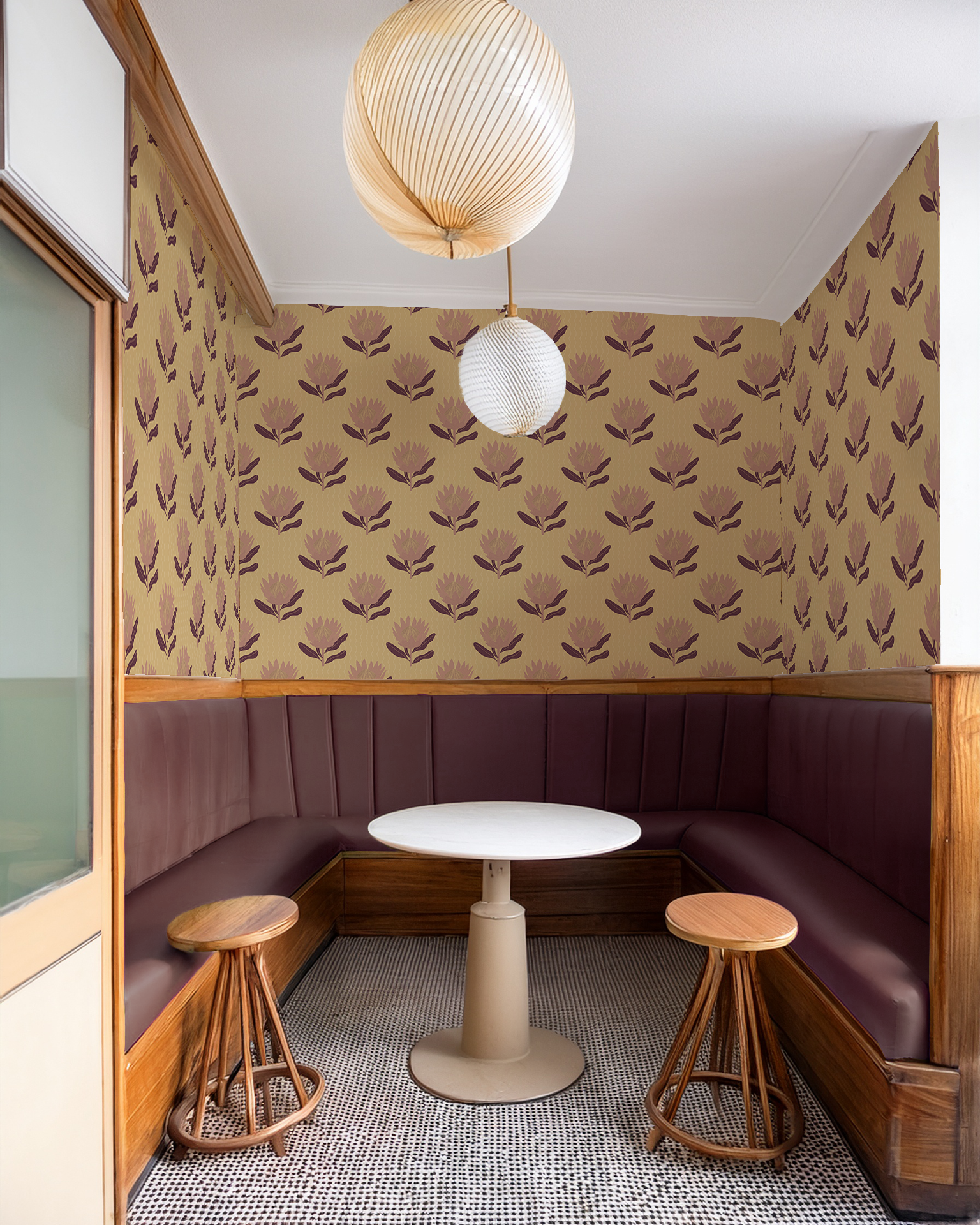 King Protea Wallpaper, butter yellow and mauve-6