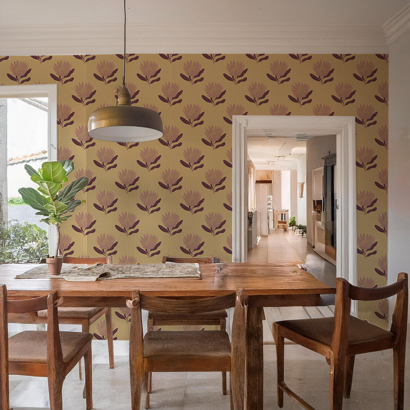 King Protea Wallpaper, butter yellow and mauve-zoom-