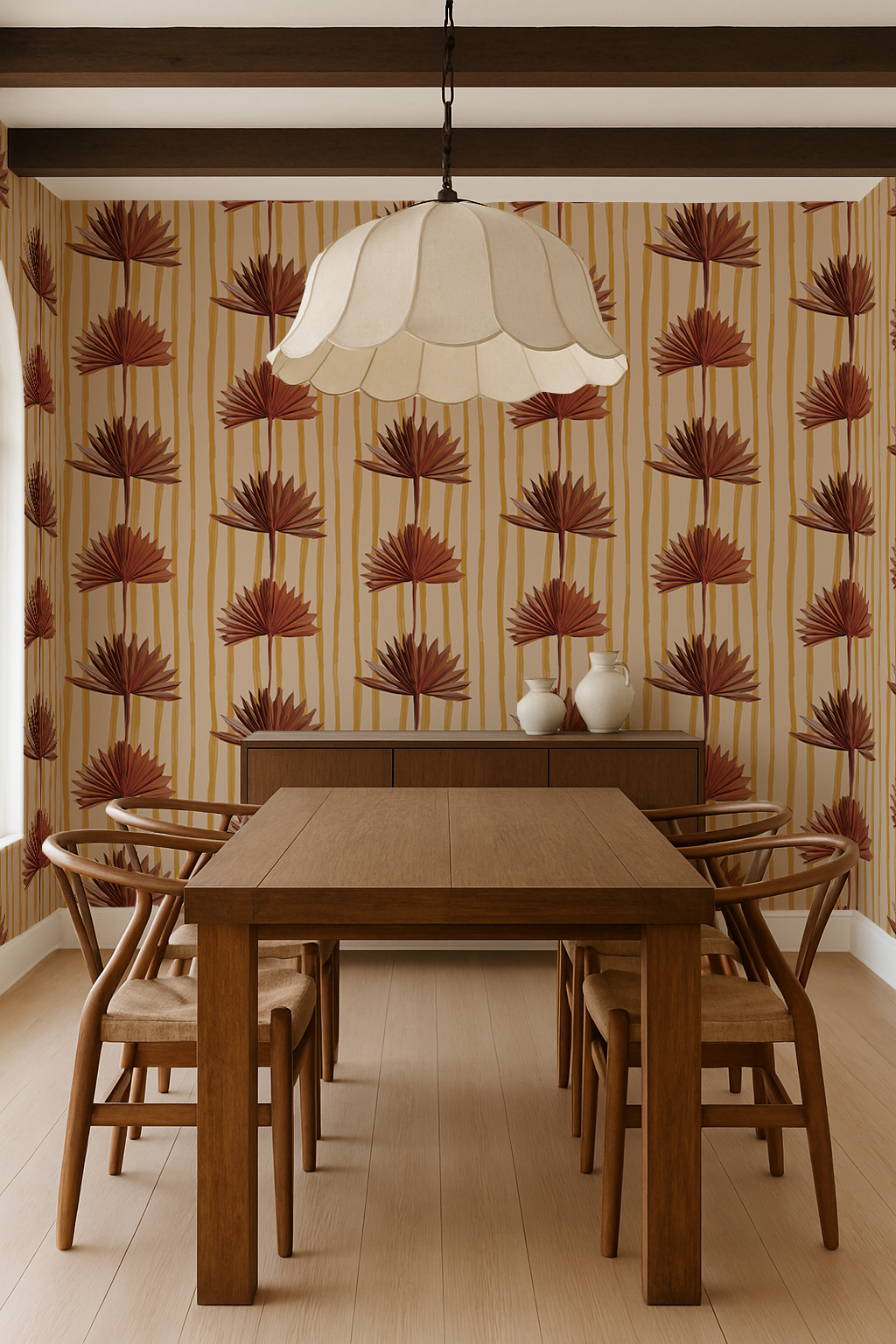 Stripey Palm Wallpaper, nude mustard and rust-zoom-5