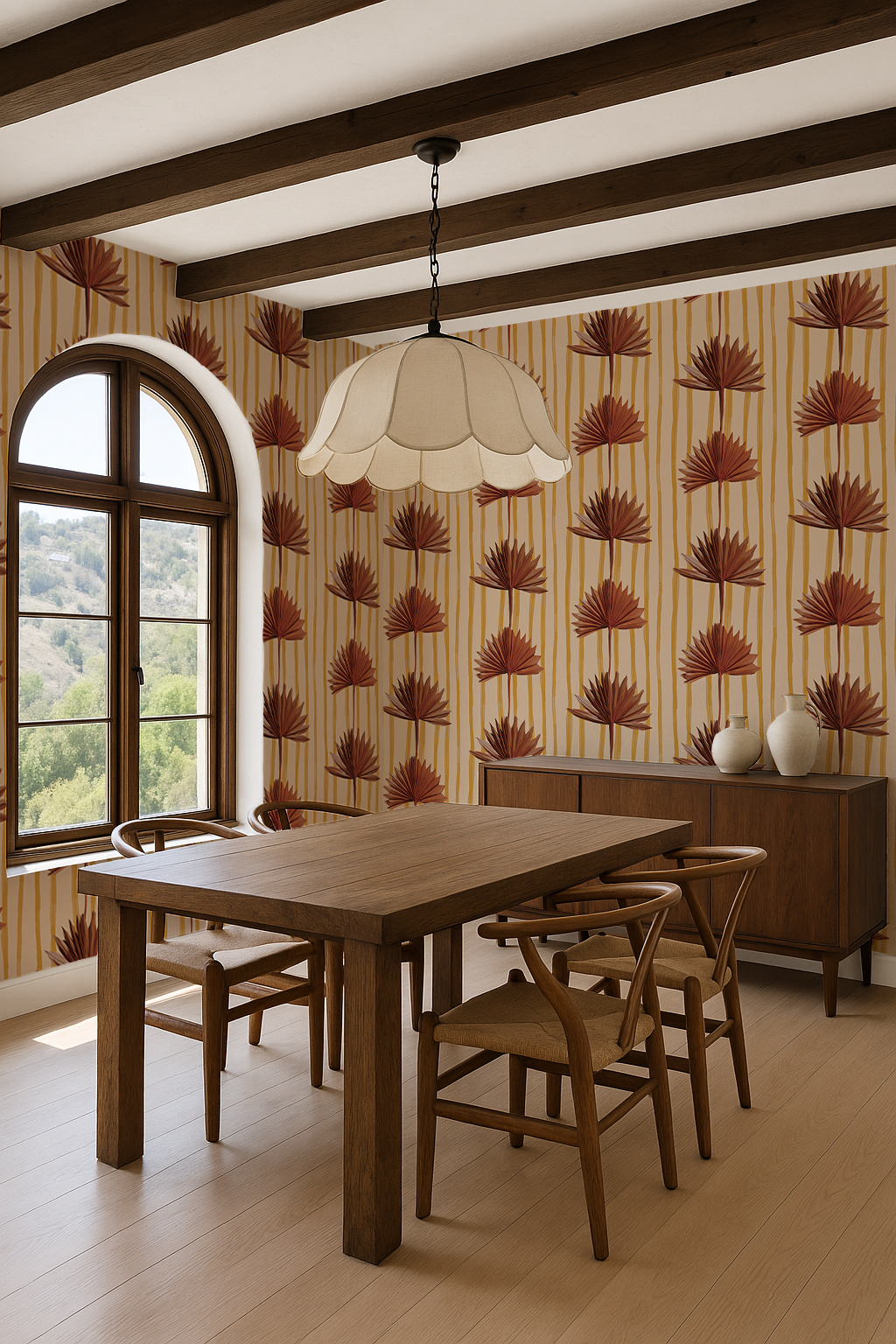 Stripey Palm Wallpaper, nude mustard and rust-6