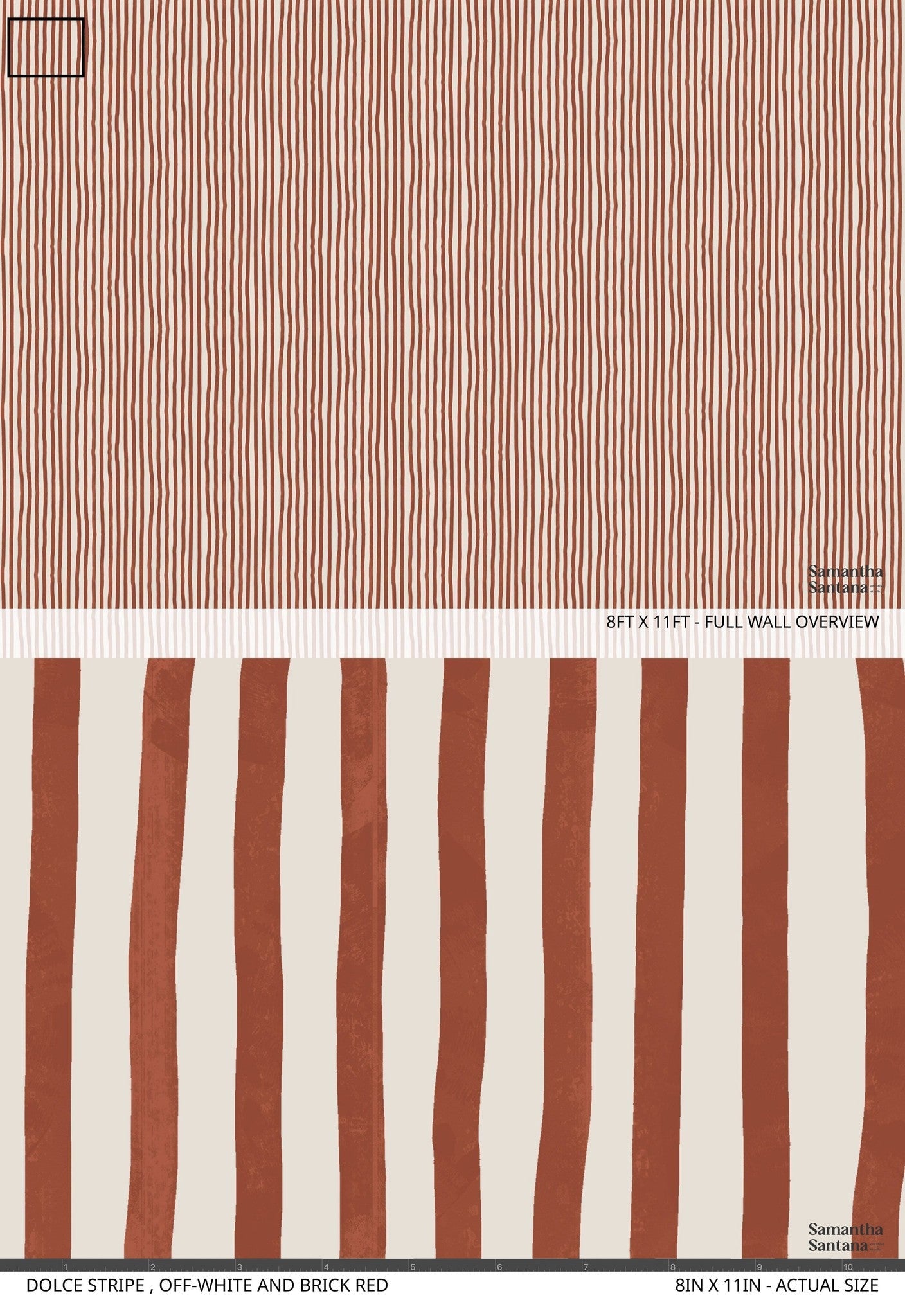 Dolce Stripe Wallpaper, off-white and brick red-zoom-7