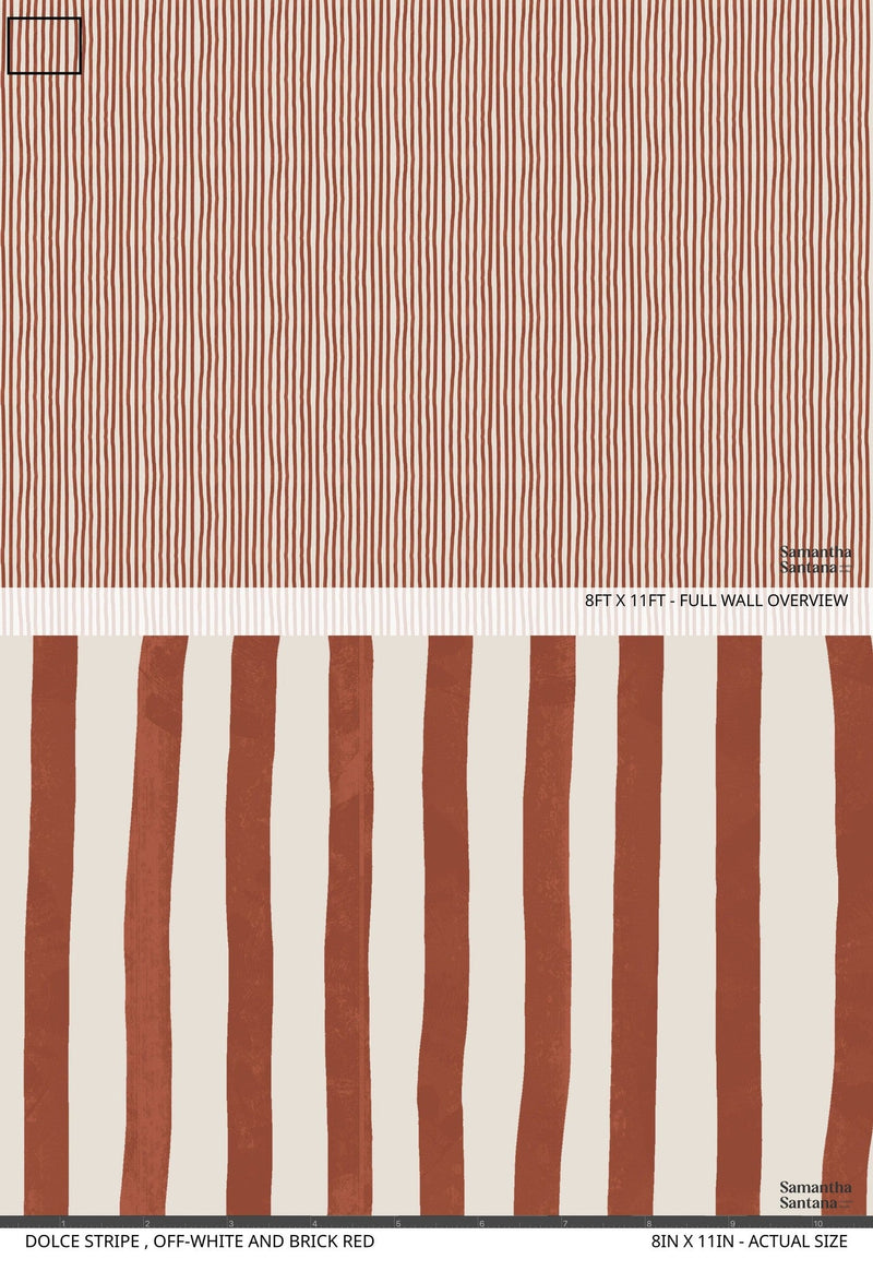 Dolce Stripe Wallpaper, off-white and brick red-zoom-