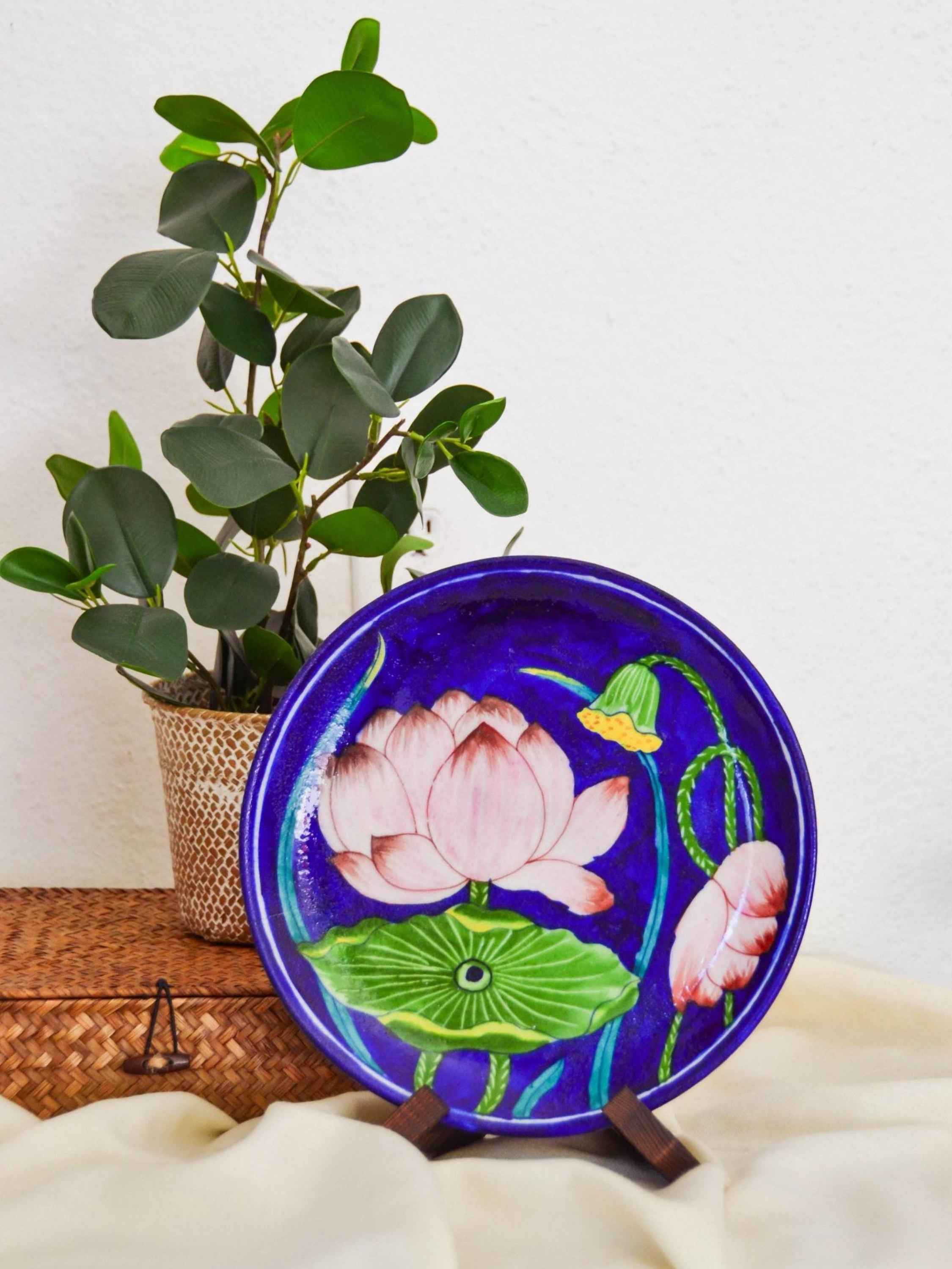 Padma Lotus Plate | Handcrafted Blue Pottery Wall Decor
