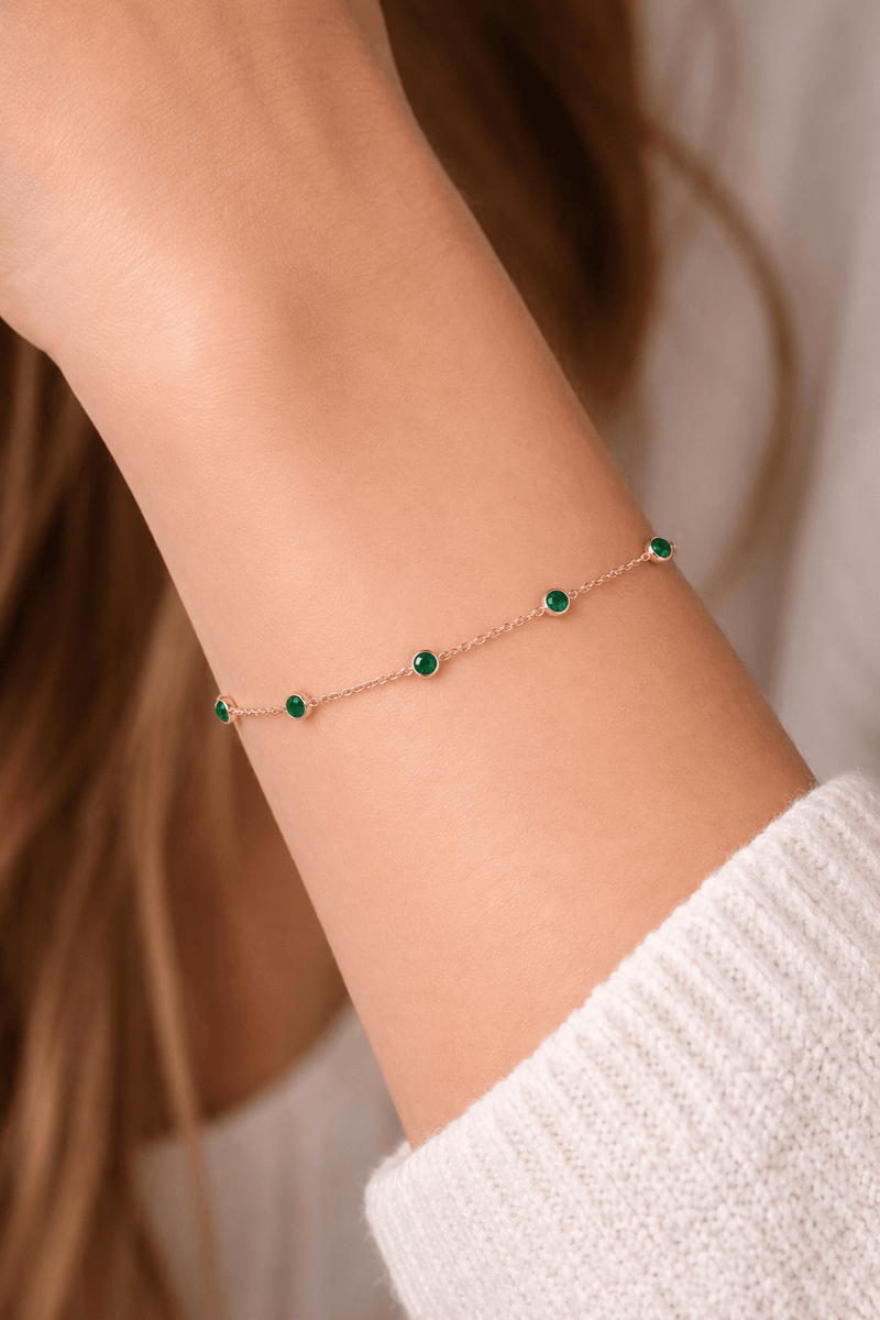 May Birthstone Emerald Bracelet | Sterling Silver & Gold Gemstone Jewelry-zoom-