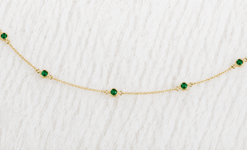 May Birthstone Emerald Bracelet | Sterling Silver & Gold Gemstone Jewelry-zoom-