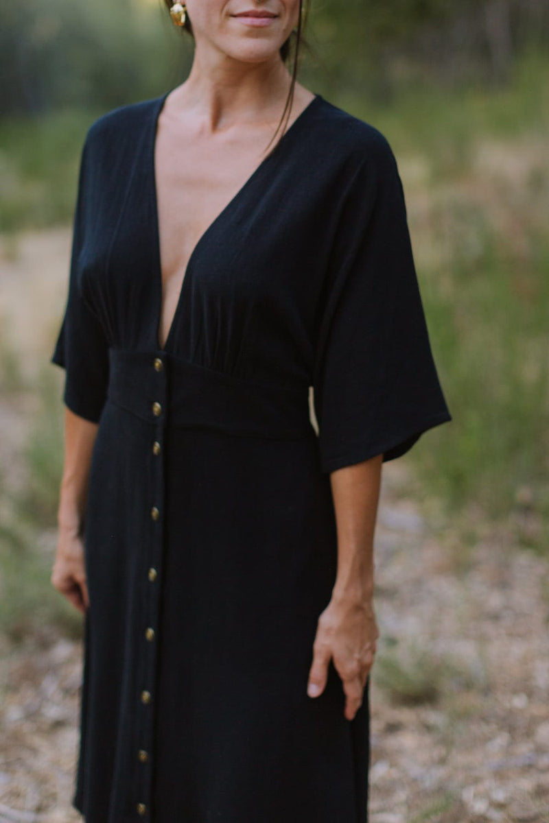 Finley Dress in Black Linen-zoom-