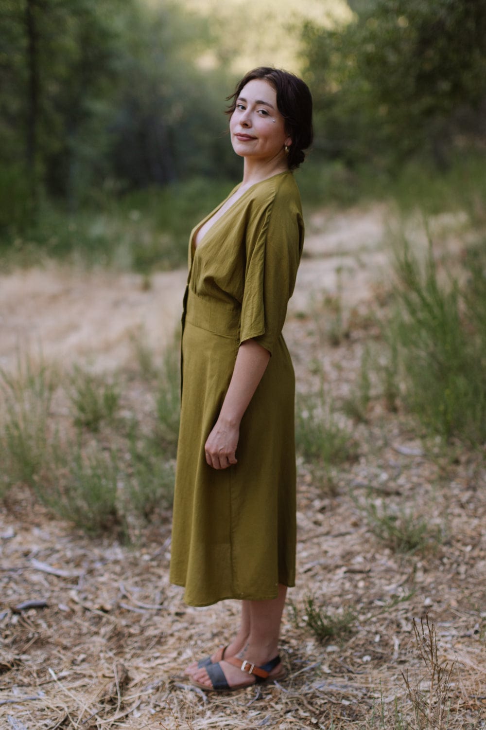 Finley Dress in Pea Soup - Aware House - Field Day - 