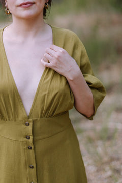 Finley Dress in Pea Soup - Aware House - Field Day - 