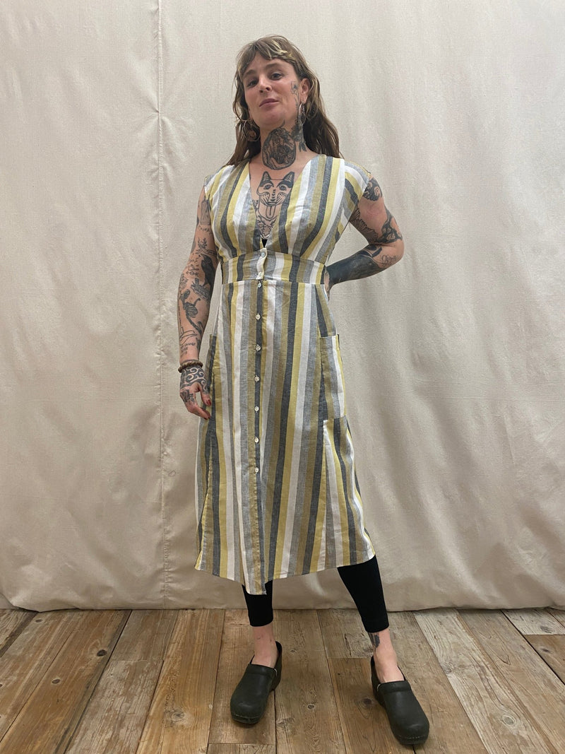 Penelope Dress in Linen Stripe-zoom-
