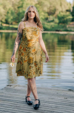 Uriah Dress in Mustard Marigold Linen - Aware House