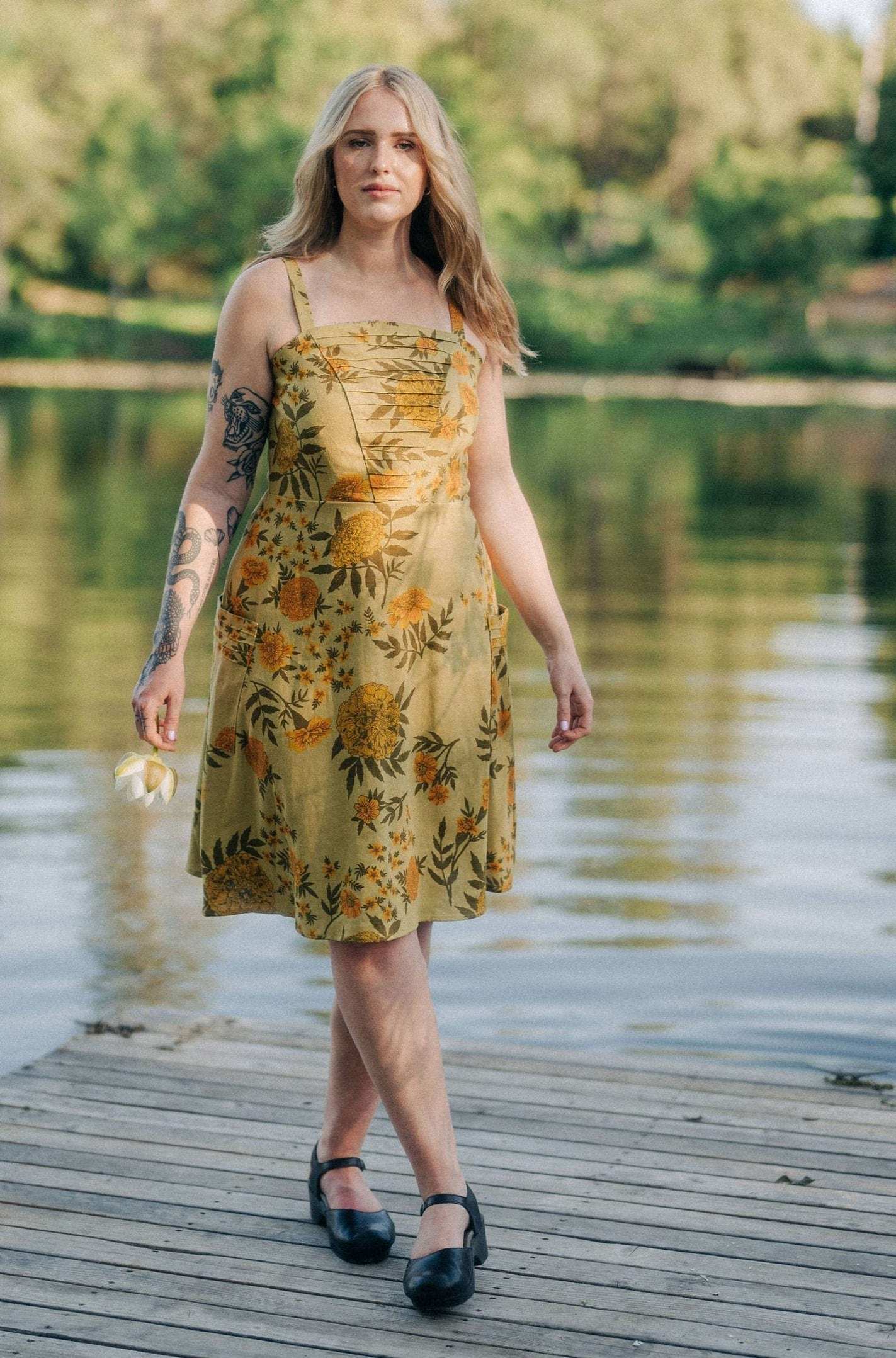 Uriah Dress in Mustard Marigold Linen - Aware House