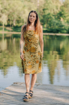 Uriah Dress in Mustard Marigold Linen - Aware House