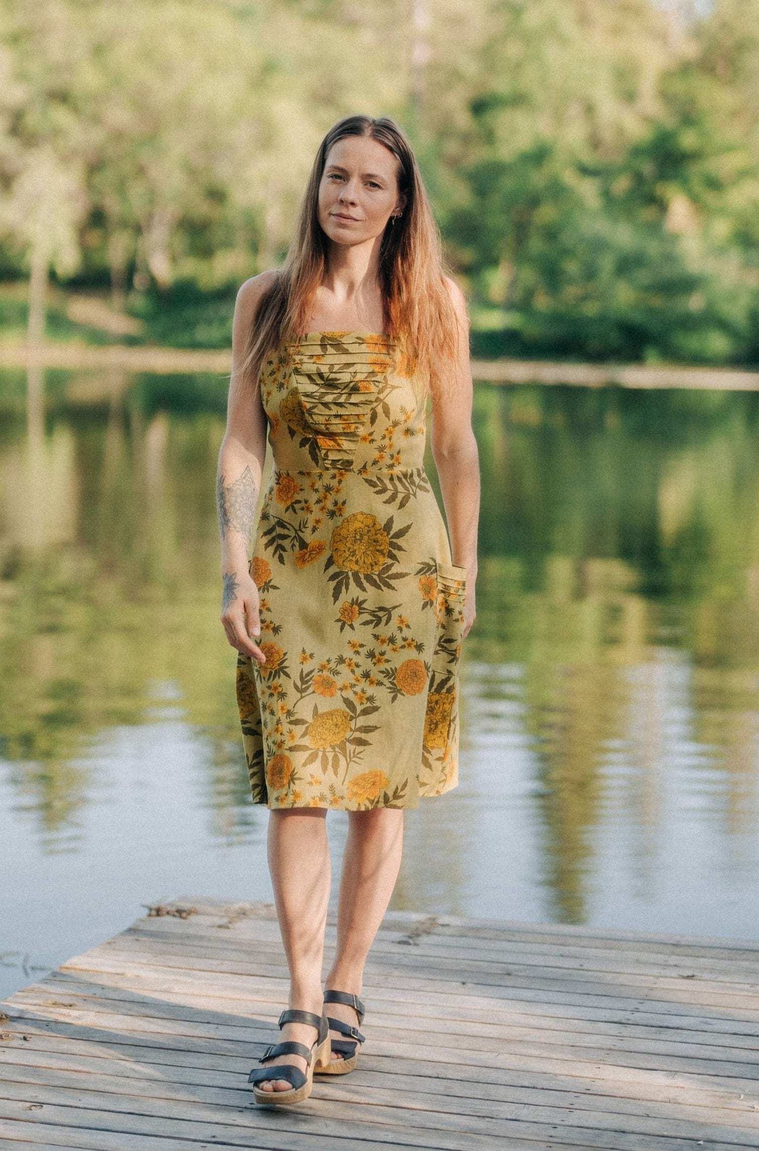 Uriah Dress in Mustard Marigold Linen - Aware House