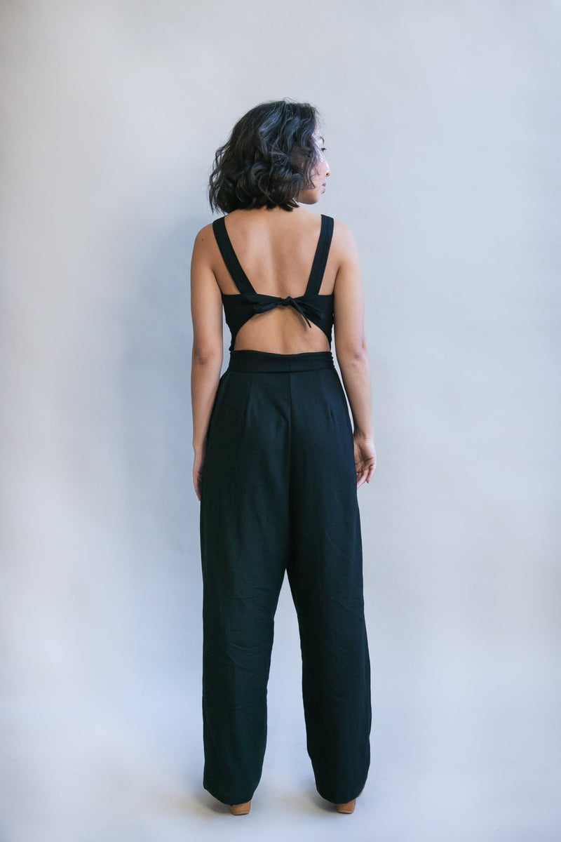 Liberty Jumpsuit in Black Linen-zoom-