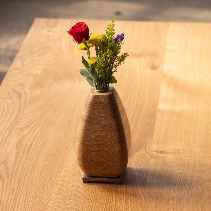 White Oak Wooden Vase with Bronze Base - Aware House