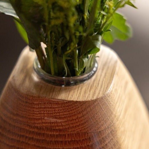 White Oak Wooden Vase with Bronze Base - Aware House